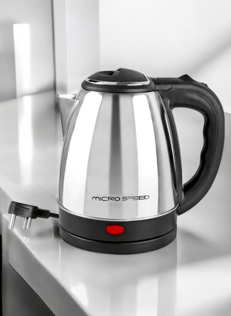 micro speed Stainless Steel Electric Kettle with 360-Degree Rotation Base, Auto Safety Off, Perfect for Boiling Water, Milk & Tea, Protection from Overheating and Dry Boil 2.0 L 1500 W 1500 MS-3450 Silver - Image 1